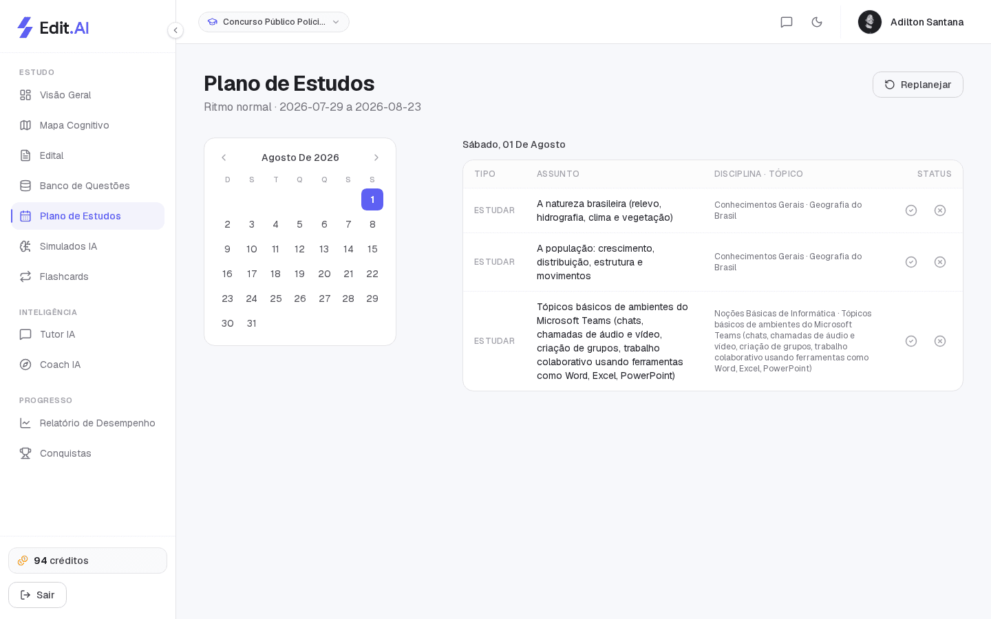 Plano de estudos personalizado gerado automaticamente
